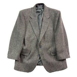 vtg Gray Herringbone Tweed Fleck 42S Blazer Jacket Sport Suit Coat 100% Wool